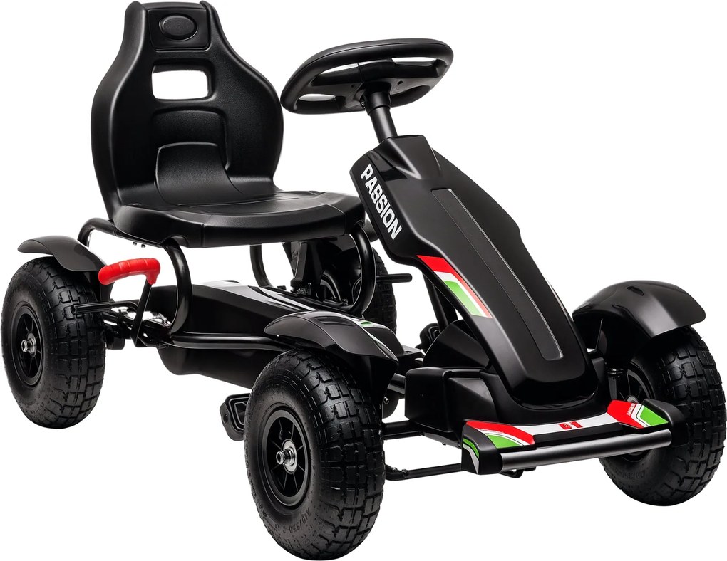 HOMCOM Go-Kart Pedálos Autó Kézifékkel, Állítható Üléssel, Előre és Hátra Sebességgel, Pedálos Játékautó 5-12 Éves Gyerekeknek Fekete | Aosom