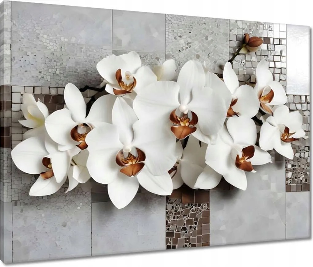Vászonkép 80x60 Fehér orchideák és mozaik