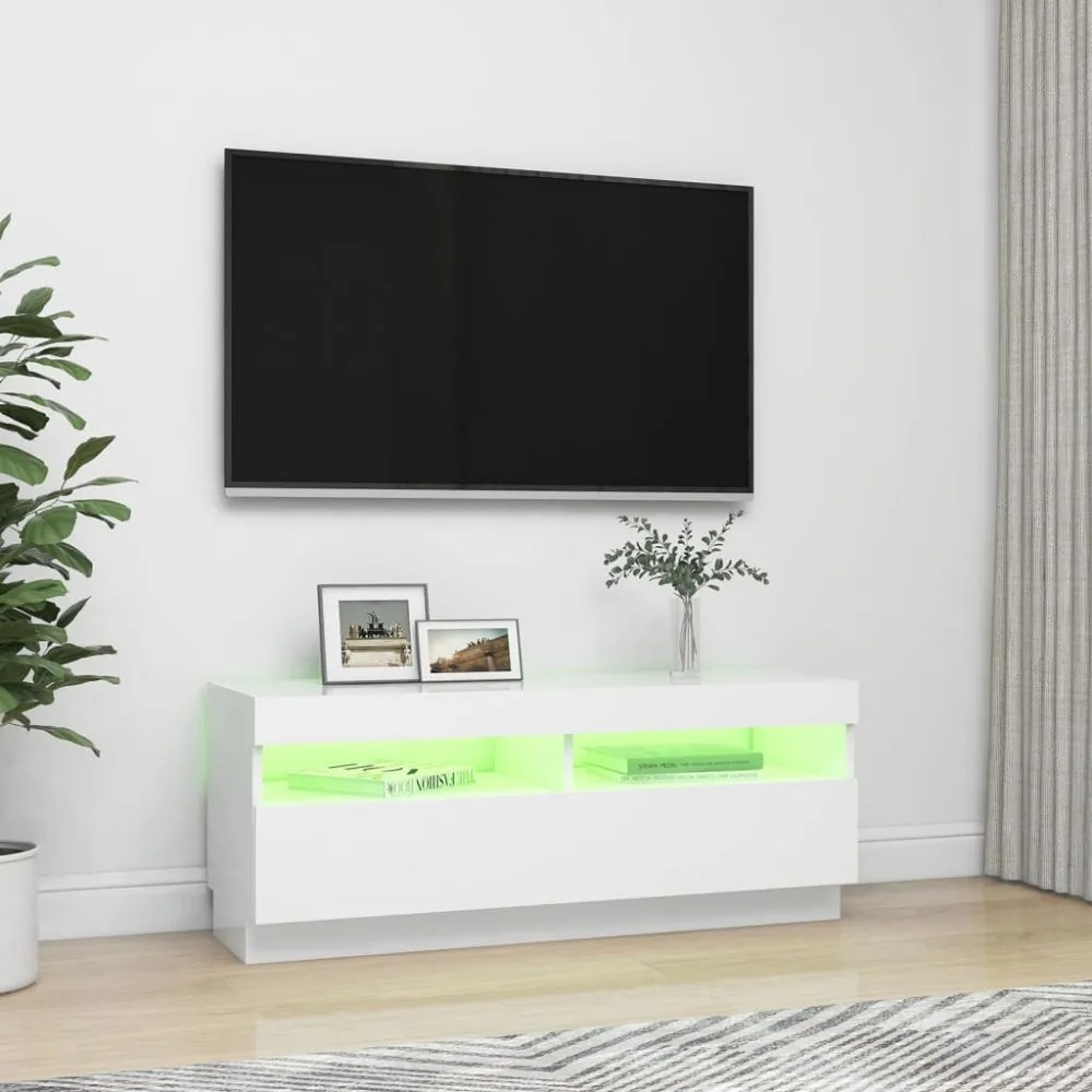 fehér TV-szekrény LED-világítással 100 x 35 x 40 cm