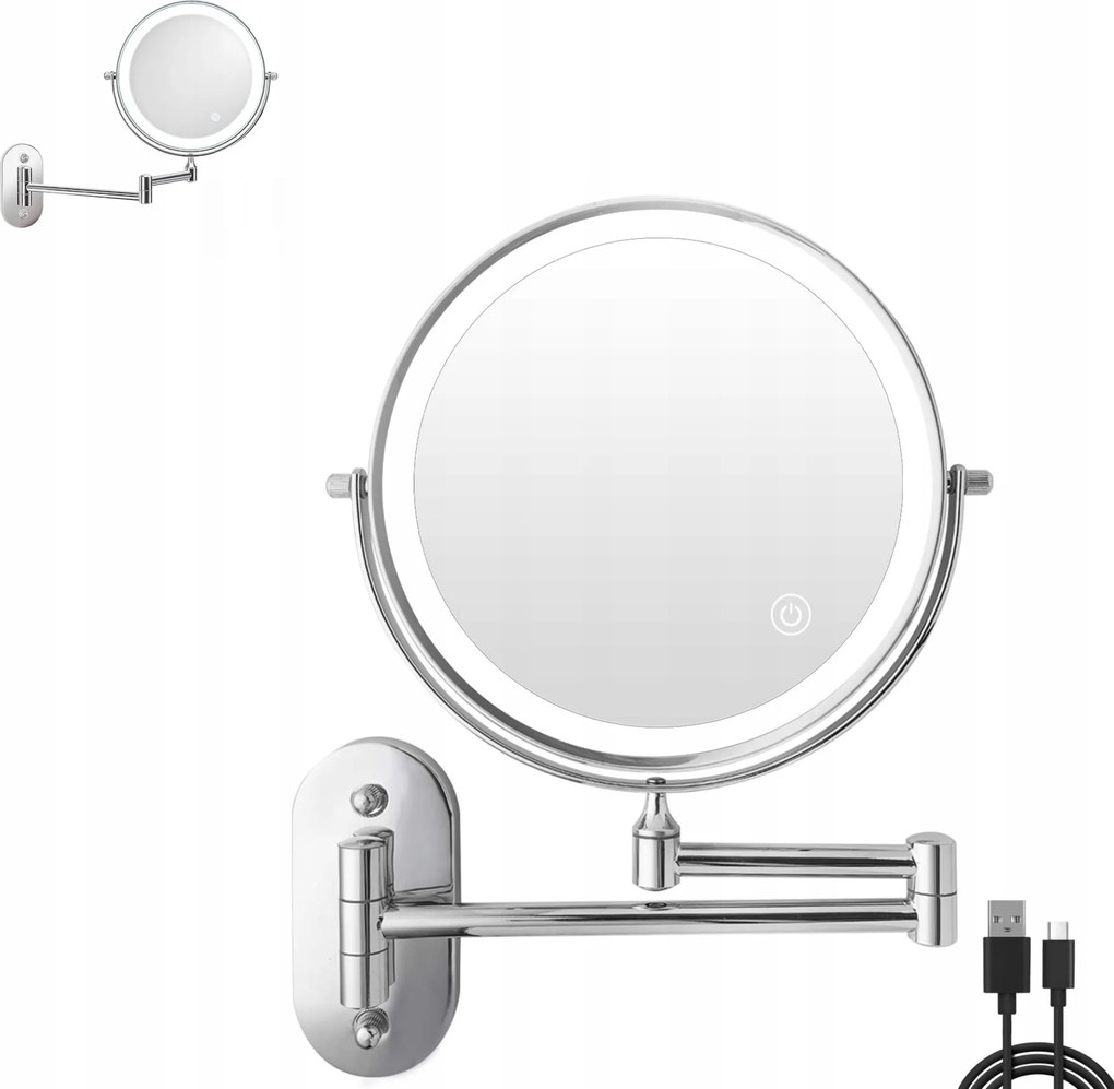 Kozmetikai nagyítós fali tükör sminkeléshez, háttérvilágítással