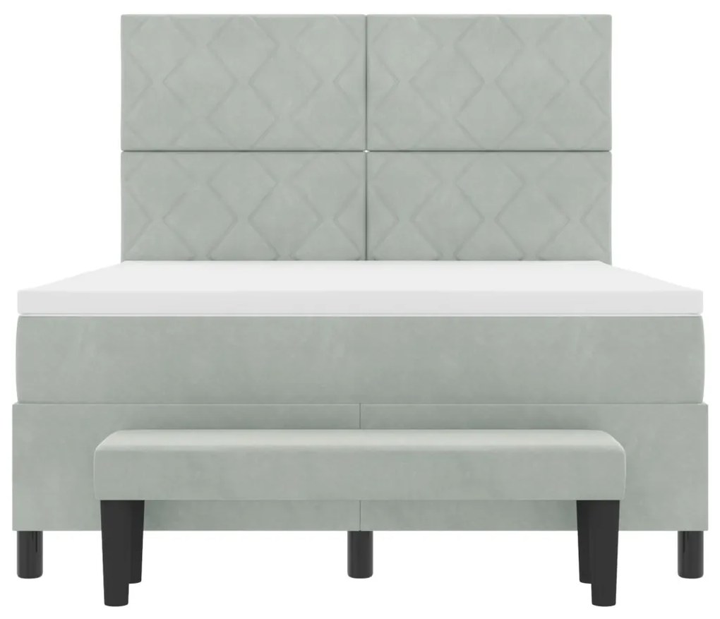 Box Spring Ágy Matraccal és Padlóval Világosszürke 140x190 cm Bársony