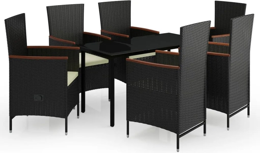 vidaXL 7 részes fekete kerti étkezőgarnitúra párnákkal