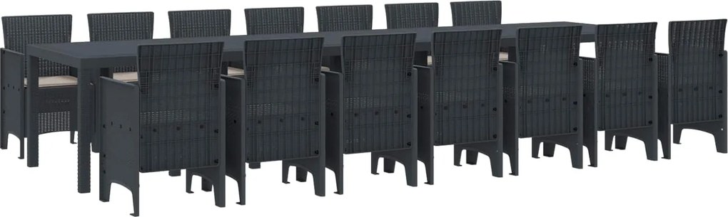 vidaXL Kerti étkező szett párnákkal párnával 15 pcs Antracit PP