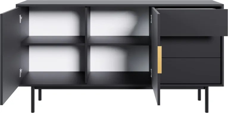 Komód 154 cm 2 ajtóval és 3 fiókkal fekete színben arany fogantyúkkal – VIVA VI02