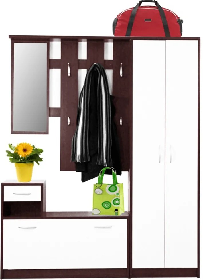 Polcos szekrény, wenge, fehér, MECKI