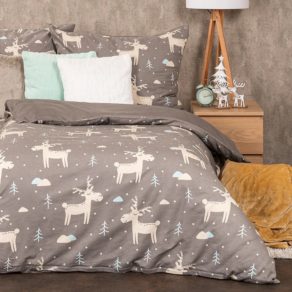 4Home Happy reindeer flanel ágyneműhuzat, 140 x 200 cm, 70 x 90 cm