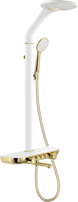Mexen Blaze fali szerelhető zuhanykészlet esőztetővel és csapteleppel, fehér/arany - 78109-25