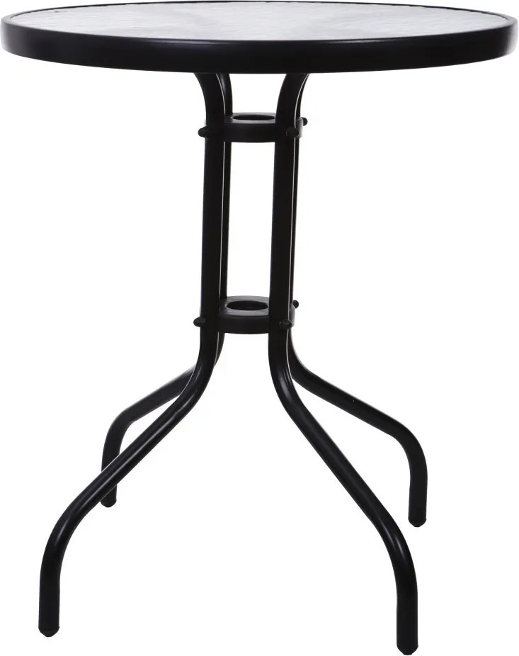 Kerti asztal, MultiGarden SC-070, fekete, kerek, átmérő: 60 cm, magasság: 70 cm, edzett üveglap, porszórt acél váz, teherbírás: 60 kg