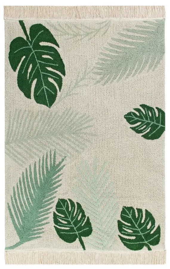 Zöld-krémszínű mosható kézi szövésű pamut gyerek szőnyeg 140x200 cm Tropical Green – Lorena Canals