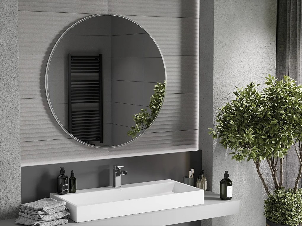 Mexen Loft, kerek fürdőszobai tükör 100 cm, keret színe szálcsiszolt acél, 9850-100-100-000-10