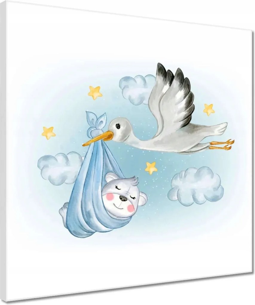 Vászonkép 40x40 A gólya és a mackó Csöcs hozza a babát