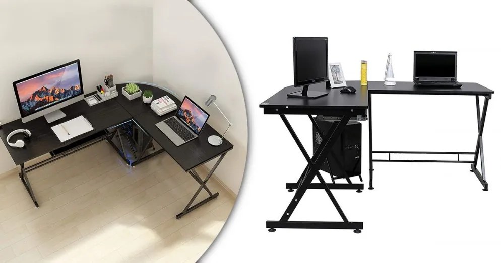 L alakú irodai asztal (fekete színben)