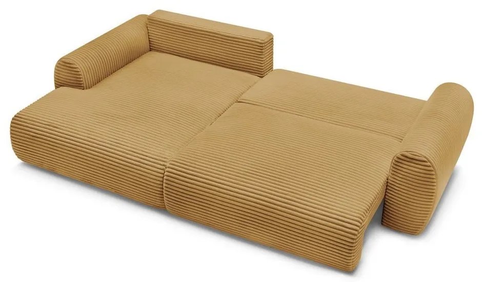 Mustársárga kordbársony kinyitható sarokkanapé (bal oldali) Lucien – Bobochic Paris