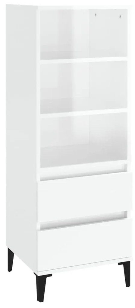 Magasfényű fehér szerelt fa magasszekrény 40 x 36 x 110 cm