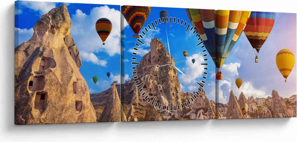 Kép - Hőlégballonok, Kappadókia, Törökország. (órával) (90x30 cm)