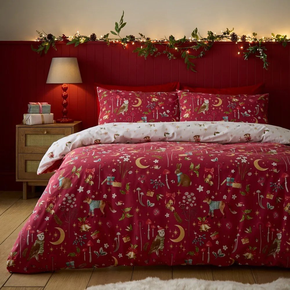 Piros egyszemélyes ágyneműhuzat 135x200 cm Christmas Enchanted Twilight – Catherine Lansfield