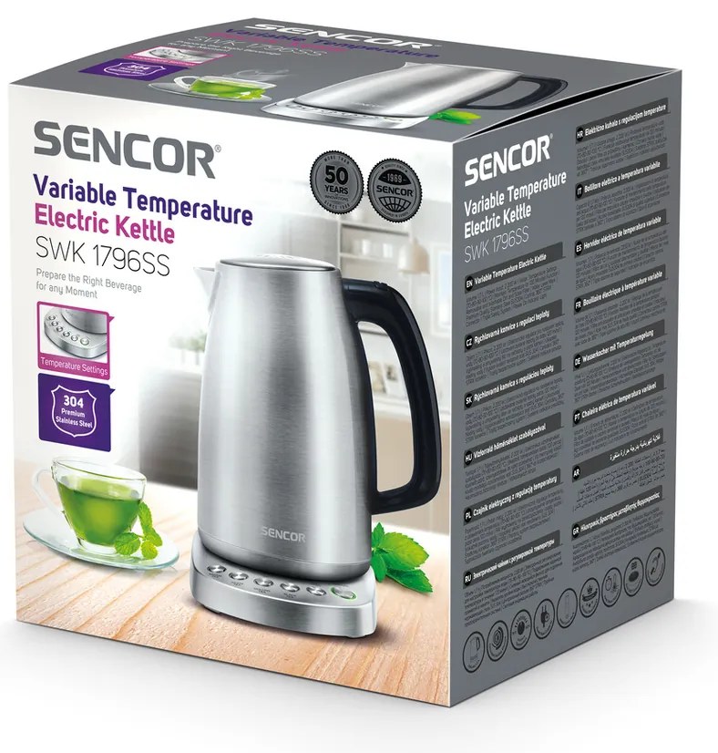 Sencor SWK 1796SS elektromos vízforralótermo-géllel 1,7 l, rozsdamentes acélból készült