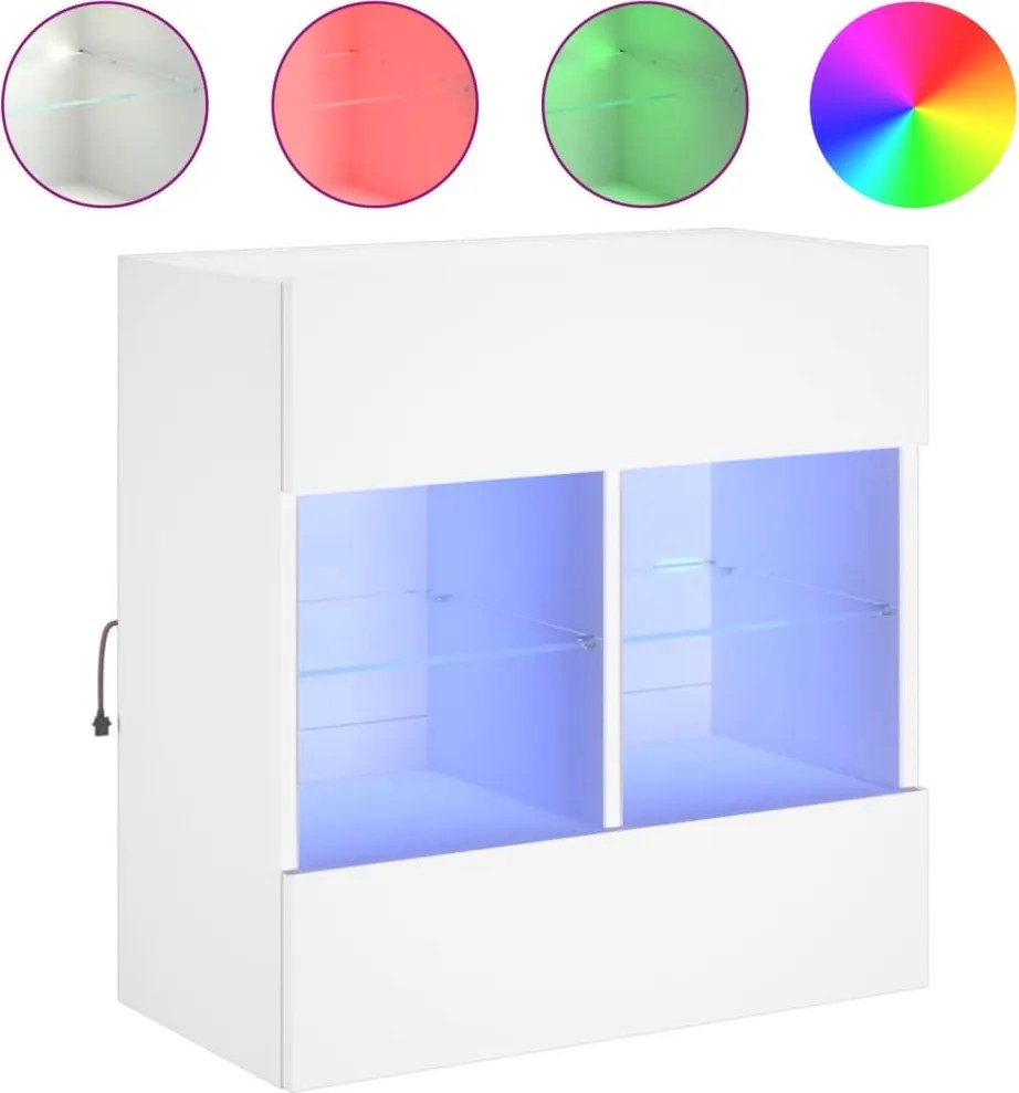 vidaXL fehér falra szerelhető TV-szekrény LED-lámpákkal 58,5x30x60,5cm