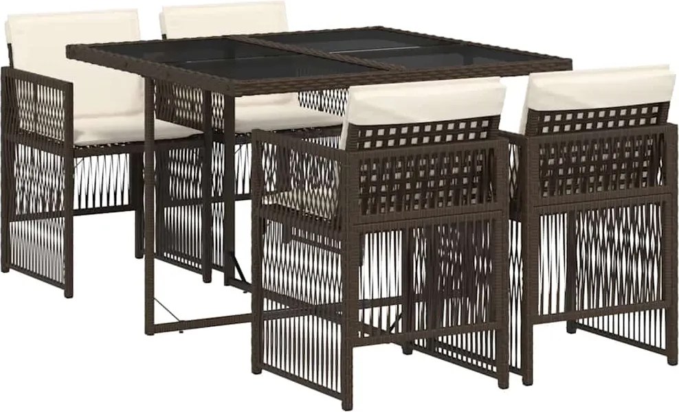 vidaXL 5 részes barna polyrattan kerti étkezőgarnitúra párnákkal