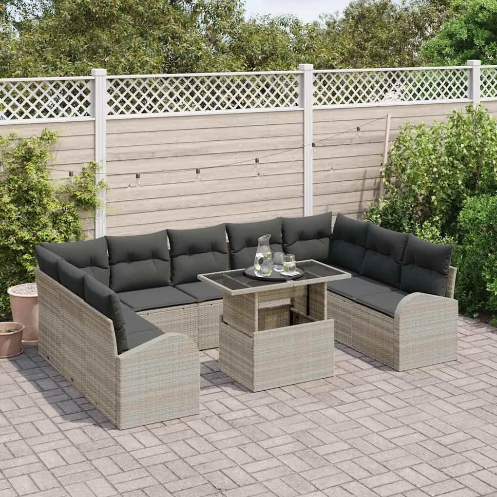 Kerti Kanapé Szett tárolóval 10 pcs Világosszürke Poli rattan