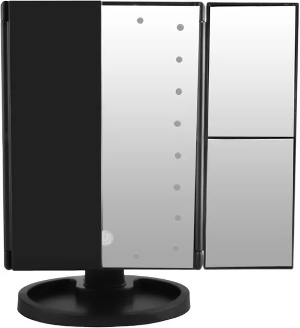 Állítható, forgatható, kihajtható LED-es tükör, fekete