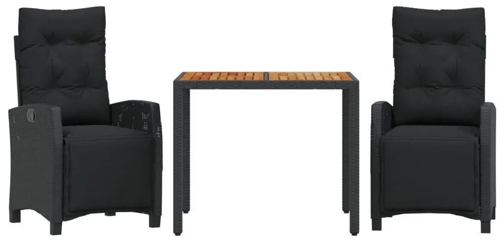 3 részes fekete polyrattan kerti étkezőgarnitúra párnákkal