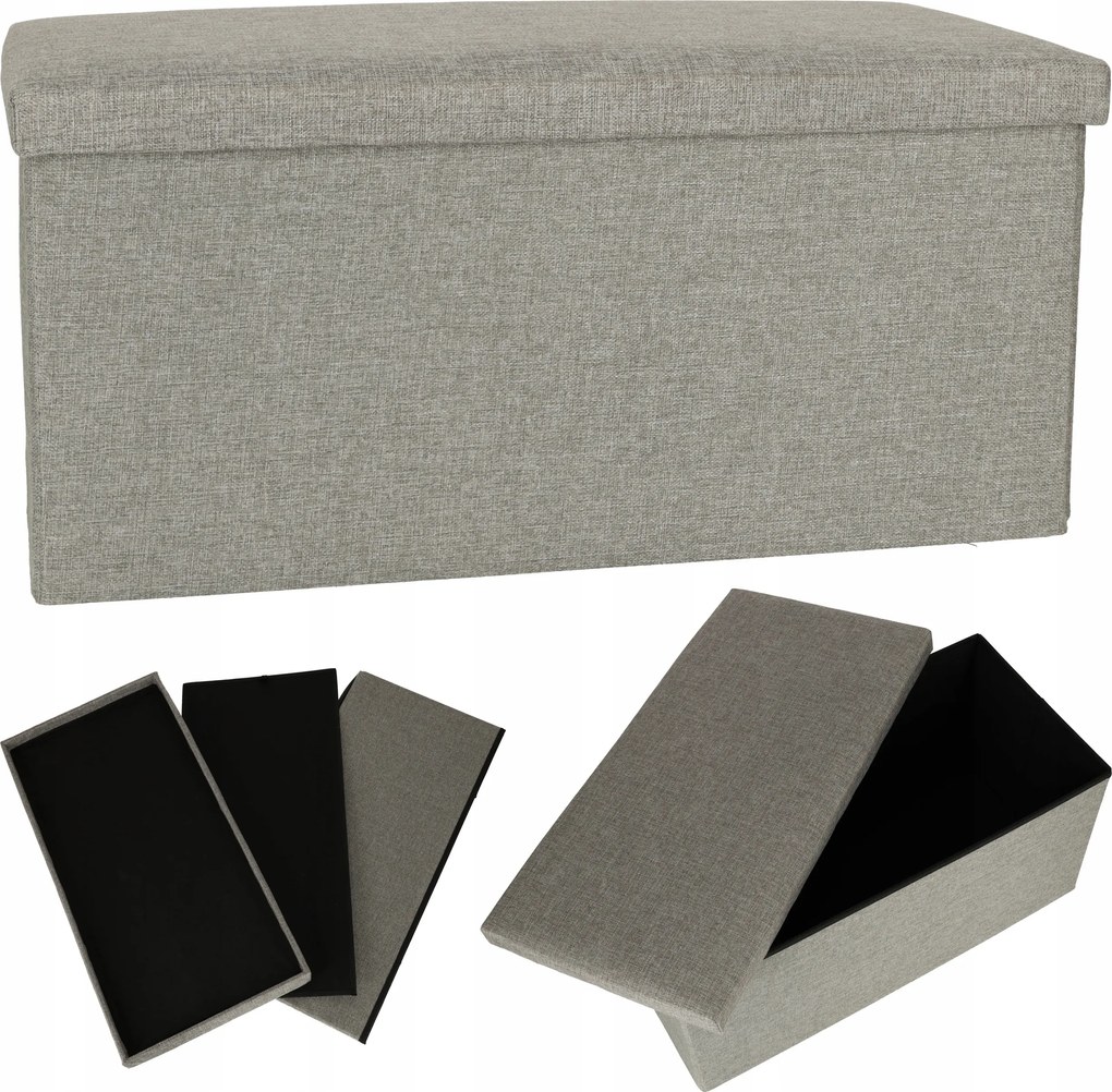 Puff Összecsukható Pad Tárolóval Ülőláda Szürke Tágas 76x38x38cm