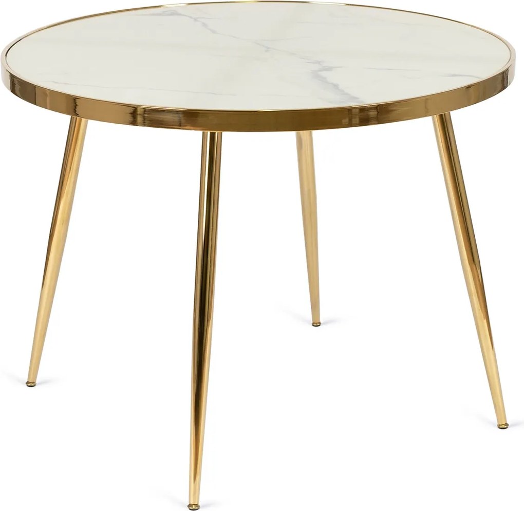Üveg étkezőasztal 100 cm méretben, fehér márvány/arany színben TINGA
