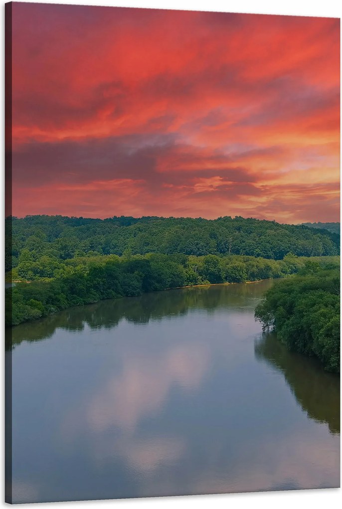 Vászonkép Rózsaszín ég Nap Folyó Természet 60x90 cm