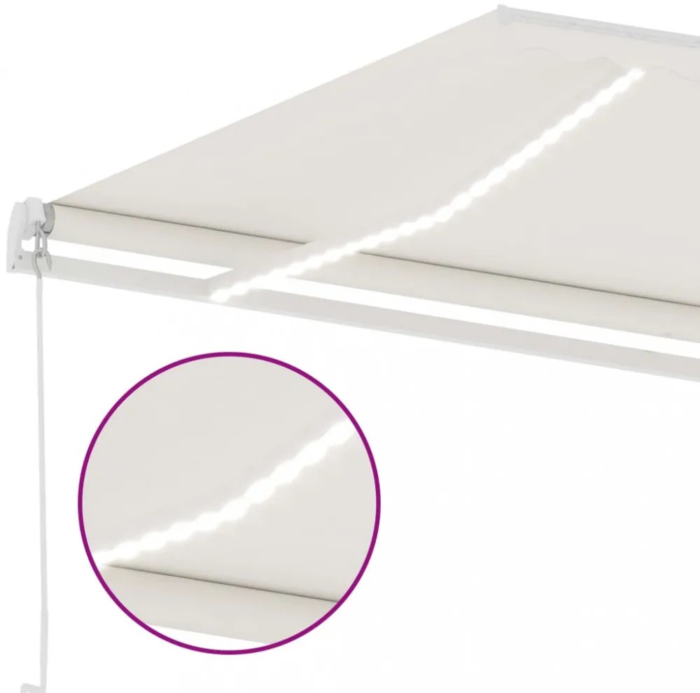 krémszínű kézzel kihúzható LED-es napellenző 400 x 350 cm