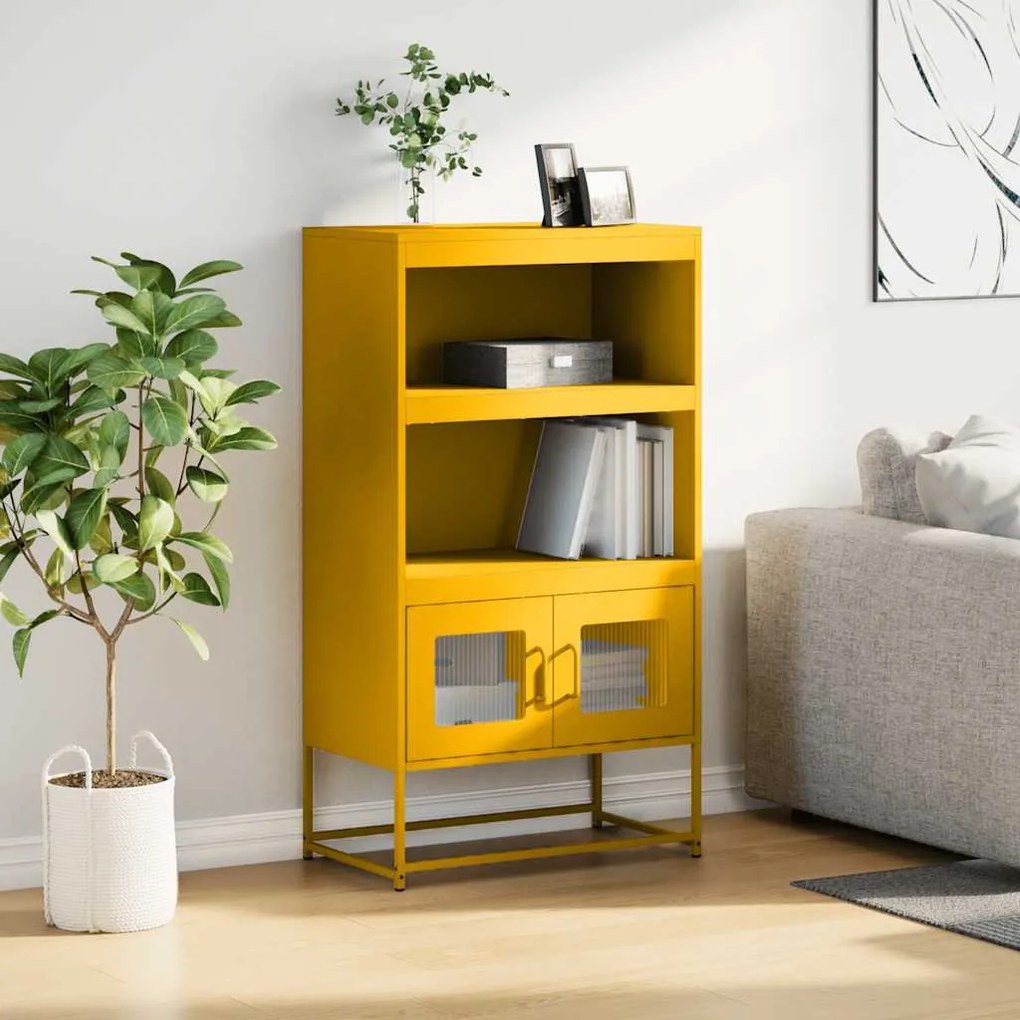 Highboard Mustársárga 68x39x123 cm Acél