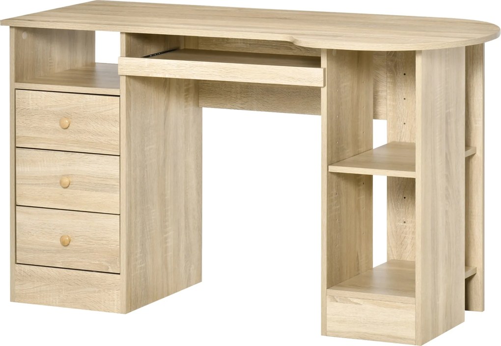 HOMCOM PC Íróasztal Polcokkal, Íróasztal Gyermek Szobába Fiókokkal és Fa Polcos Fejtámlával, Számítógép Íróasztal, Fa szín | Aosom