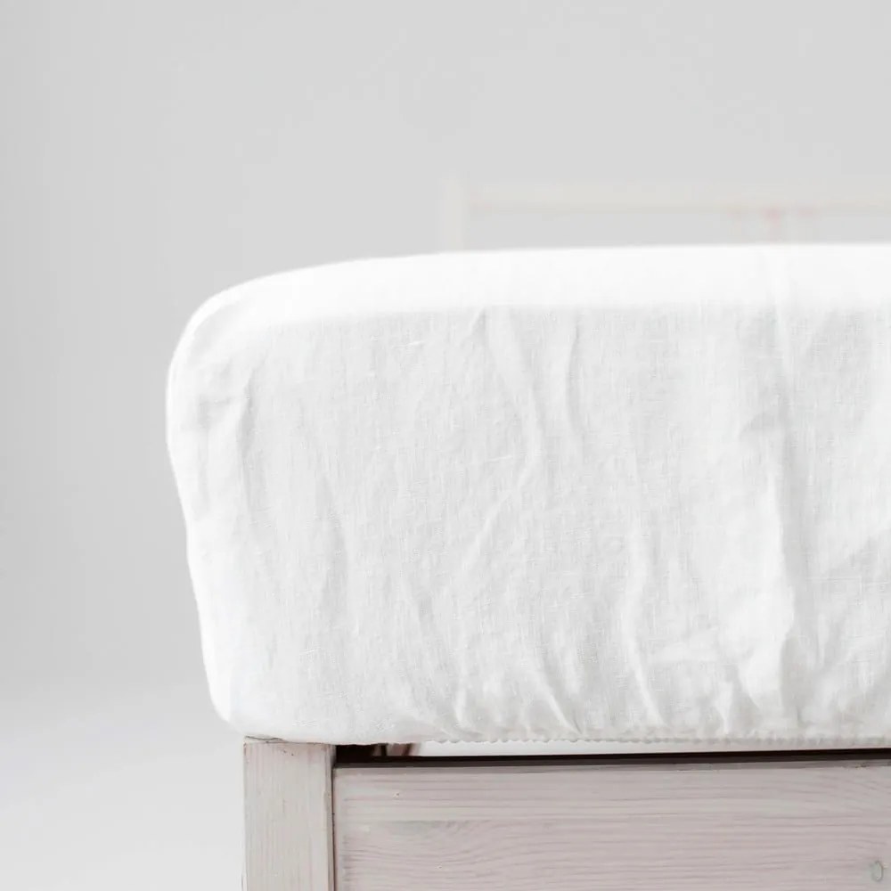 Fehér gumis lenkeverék lepedő 200x200 cm – Linen Tales