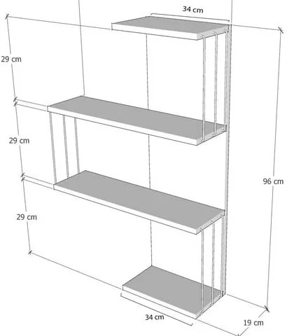 Fehér-natúr színű többszintes fali polc borovi fenyő dekorral 64 cm Cambel – Kalune Design