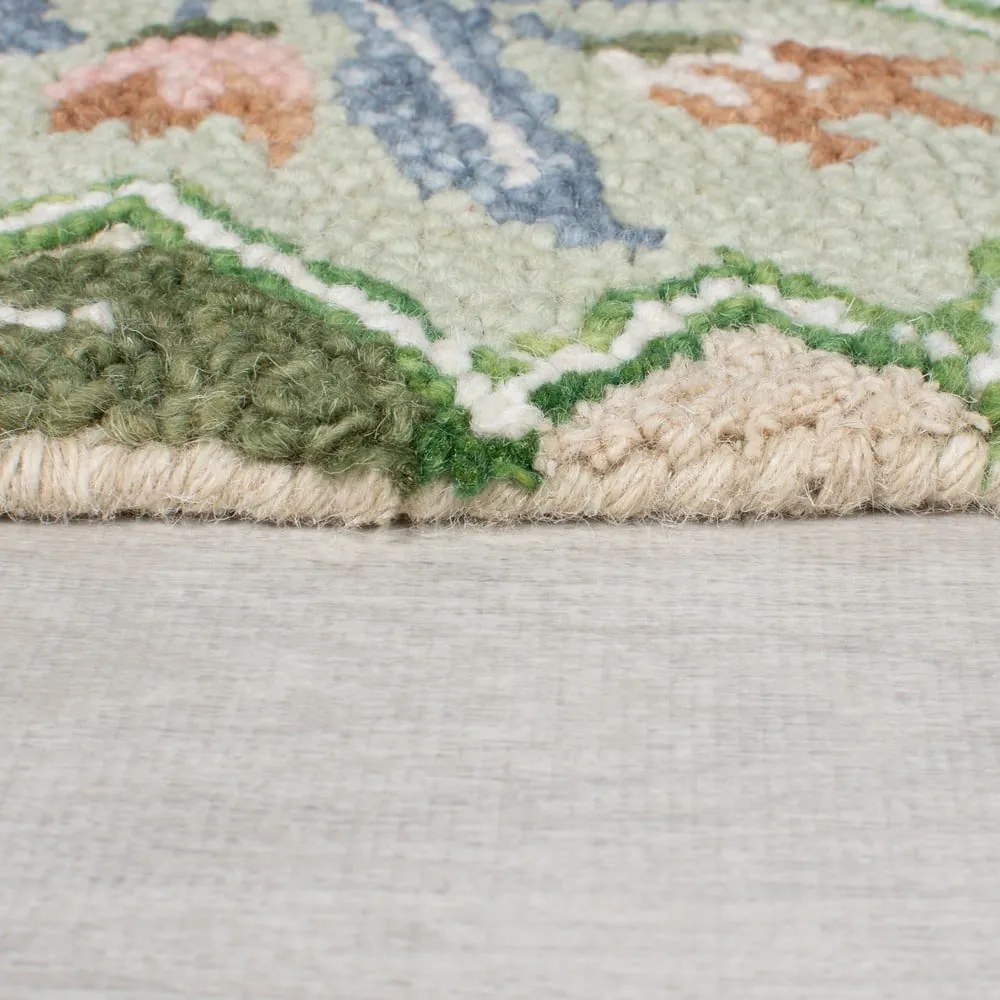Zöld kézi szövésű gyapjú szőnyeg 200x290 cm Bryony Shaped Floral – Flair Rugs