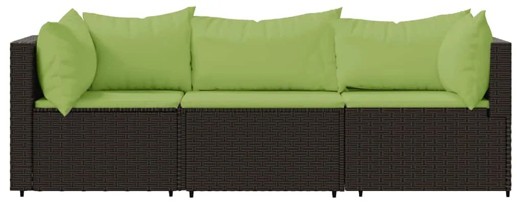 3 részes barna polyrattan kerti ülőgarnitúra párnával