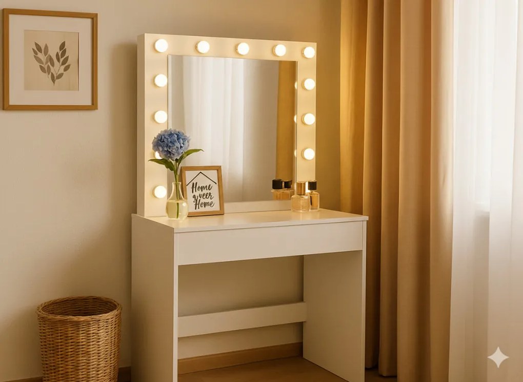 Fehér fésülködőasztal világítással 80 x 40 x 140 cm