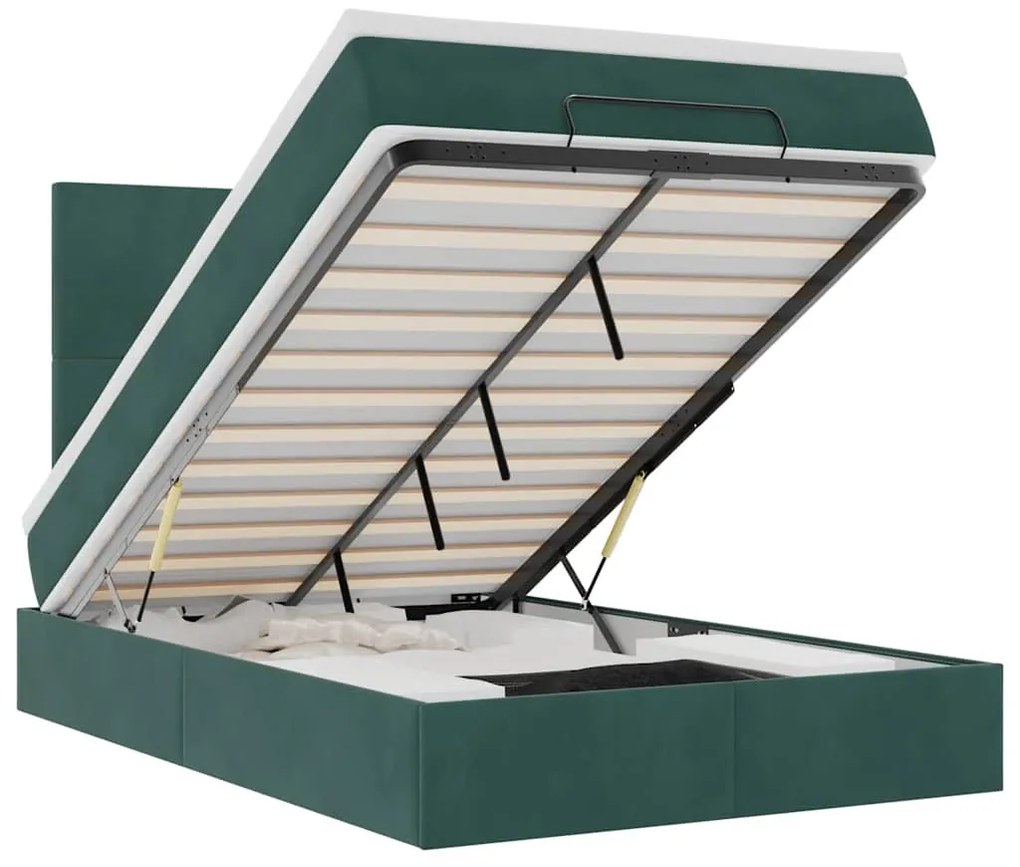 Ottomán ágykeret matracokkal sötétzöld 120x190cm bársony