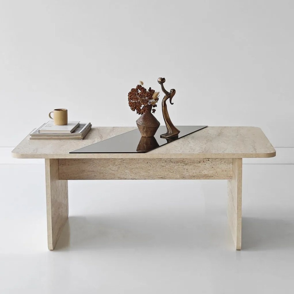 Favorite dohányzóasztal, bronz-travertin, 120 cm
