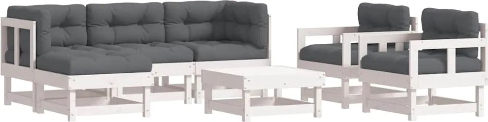vidaXL 7 részes fehér tömör fa kerti ülőgarnitúra párnával
