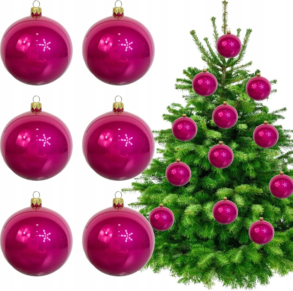 Rózsaszín Üveg Díszek Készlet 6 db Lengyel Fuksziás Karácsonyfadíszek