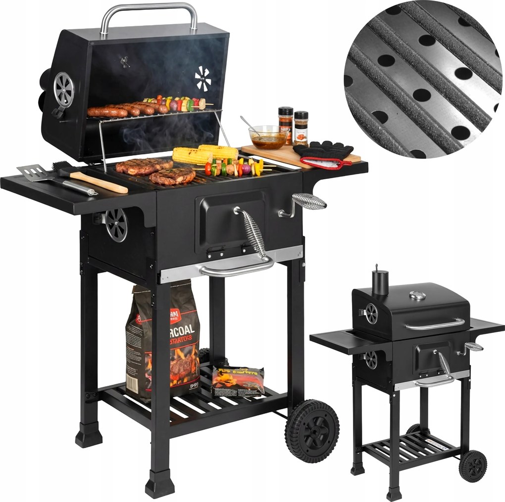 Faszenes Grill Nagy Öntöttvas Kerti Grillrács Hamutartó Fedéllel Hőmérő