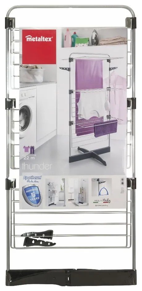 Szürke-ezüstszínű ruhaszárító 22 m Thunder – Metaltex