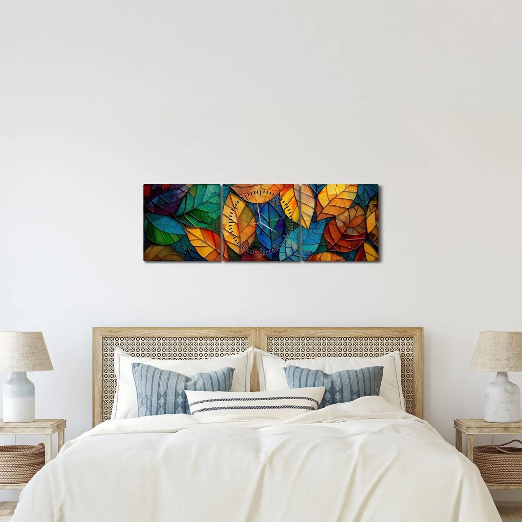 Kép - Levélmozaik (órával) (90x30 cm)