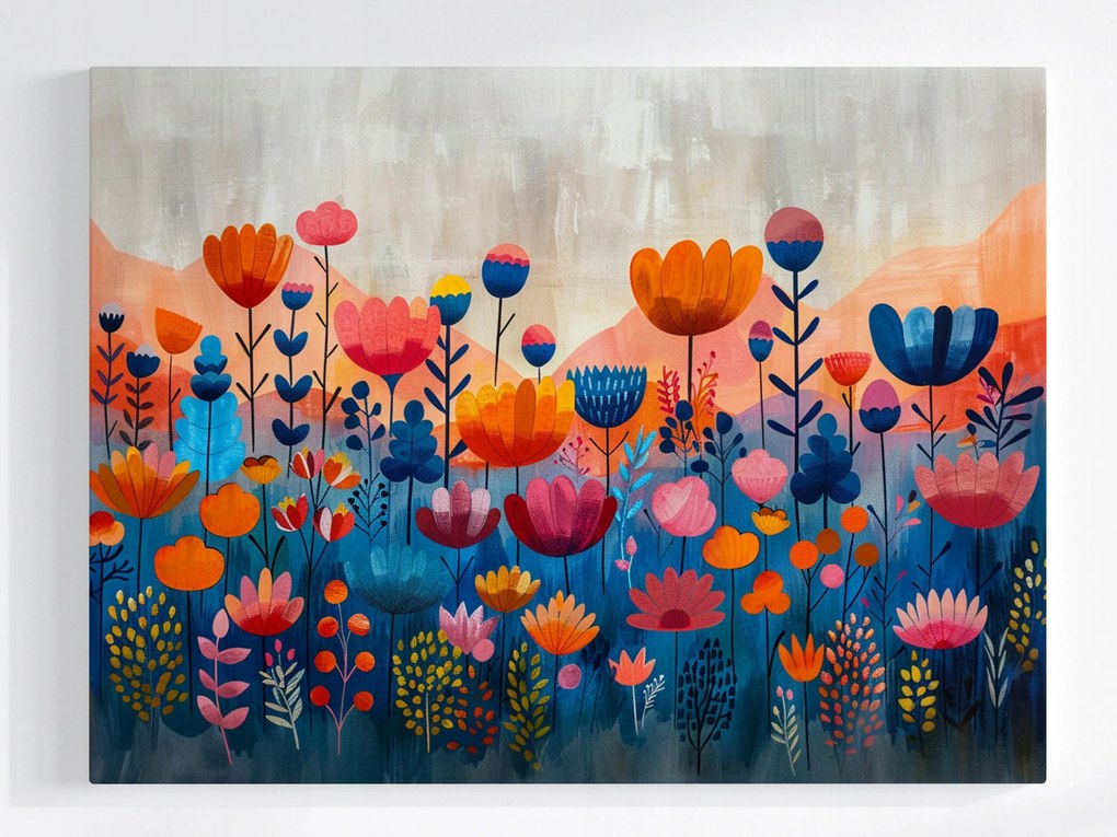 Vászonkép Canvas Grafika Népi Rét Kert Kilátás Virágok 100x75