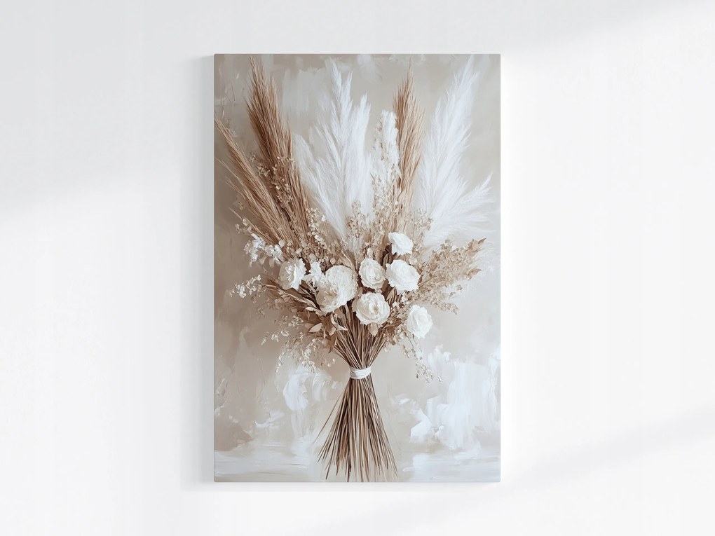 Vászonkép Canvas Szárított Csokor Pampas Fű Rózsa Virágok 80x120