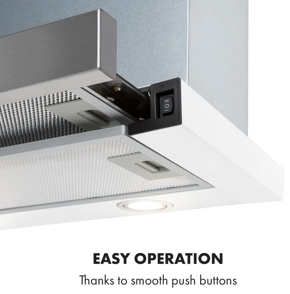 Klarstein Mariana 60, kihúzható páraelszívó, 60 cm, 500 m³/ó, elszívás, LED, fehér