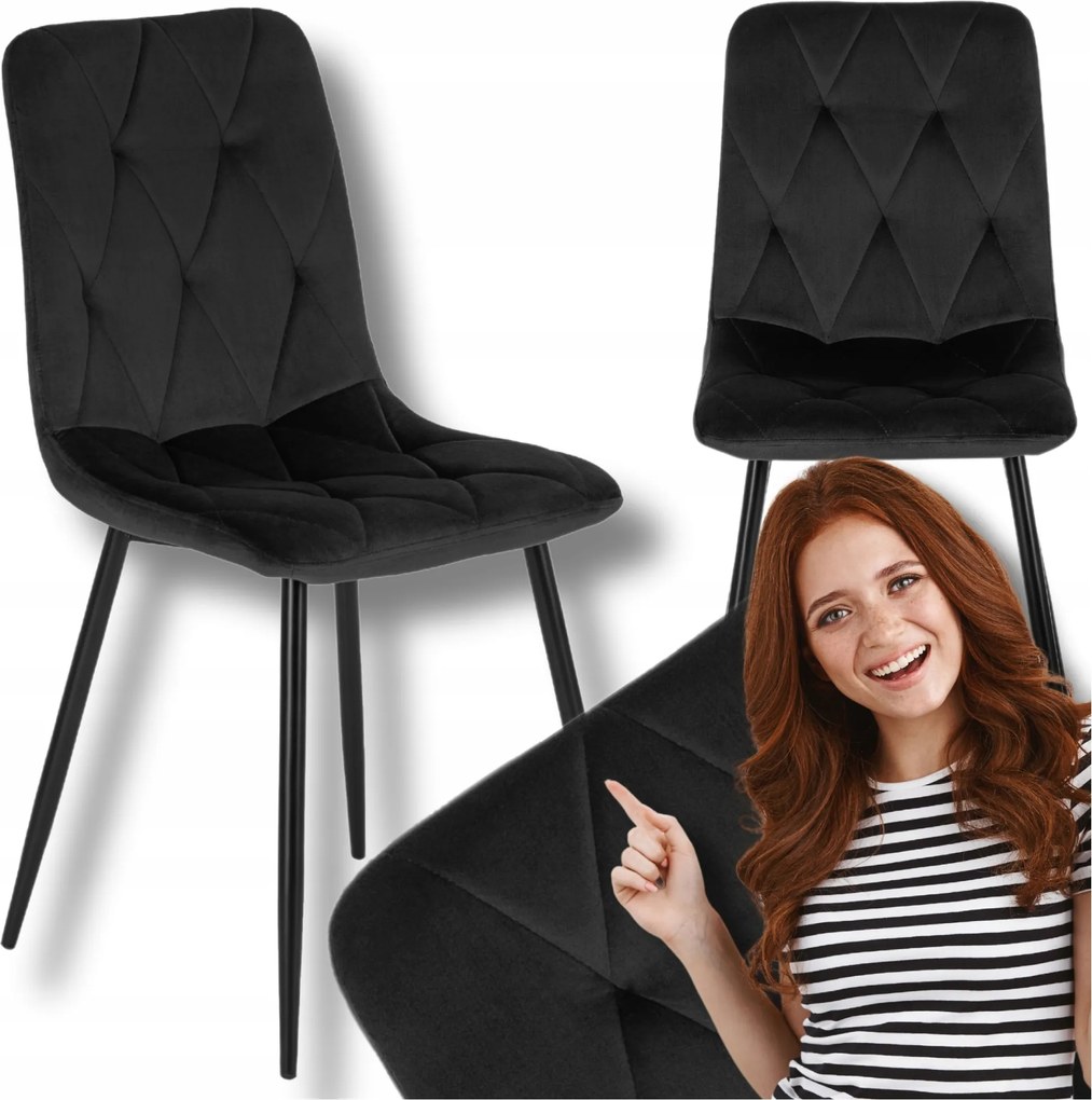 Velúr kárpitozott szék Étkező Konyha Nappali Loft Fekete Robin