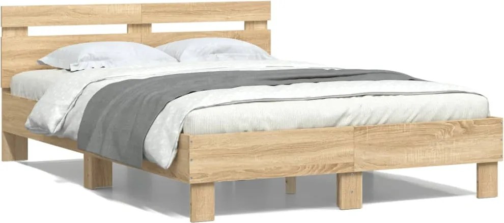 vidaXL sonoma tölgy színű szerelt fa ágykeret fejtámlával 120 x 190 cm