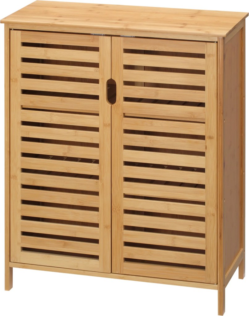 kleankin Fürdőszobai Szekrény, Mosdószekrény 2 Rácsozott Ajtóval, 2 Belső Polccal, Bambusz Tárolószekrény Fürdőszobába, Nappaliba 68 x 32 x 86 cm Term